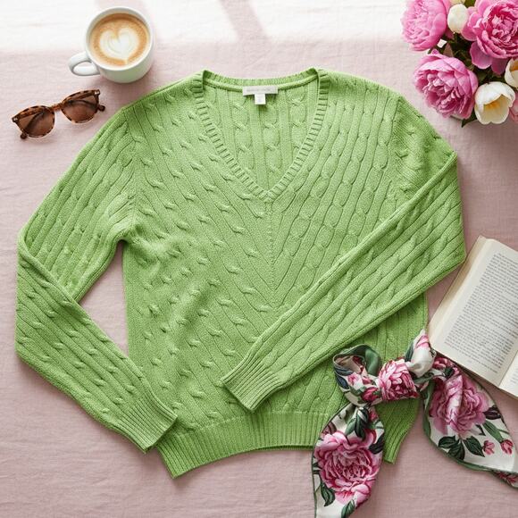 Ralph Lauren 100% Silk Cable Knit V-Neck Sweater | Women's Large | Slim Fit - Picture 1 of 10